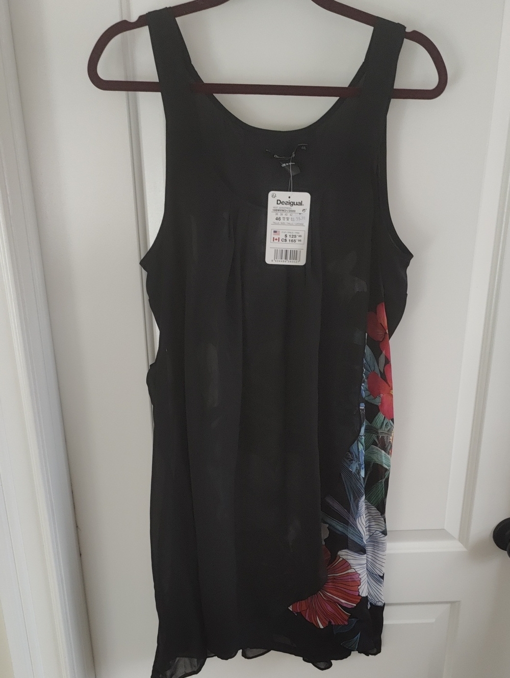 Desigual Black Floral-Trim Sleeveless Dress NWT
